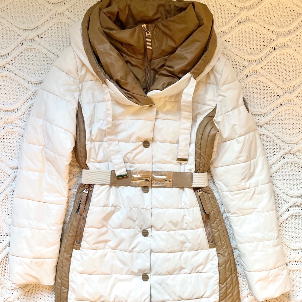 KSA Cream and Brown Mid Length Winter Coat
